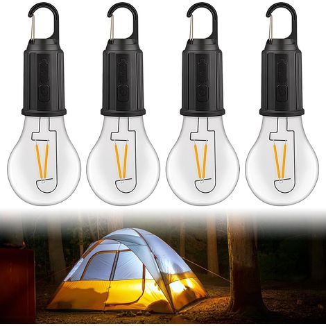 Lot de 4 ampoules de camping LED rechargeables de 5 W à intensité variable - Ampoule de camping - Lampe de secours - Lampe de camping - Lumière pour camping, panne de courant, urgence (1/5)