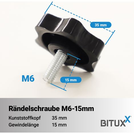 Bituxx 10x Rändelschraube Feststellschraube Sterngriffschraube Knaufschraube Handknopf Werkzeuglose Schraube M6 x 15 mm