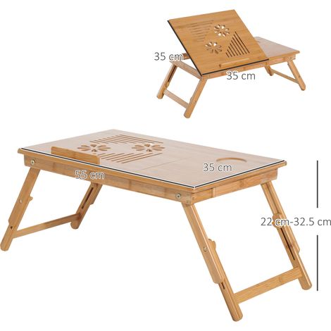 Plateau de lit pour ordinateur portable en bambou avec système de refroidissement, 55 x 35 x 22-32,5 cm (1/5)