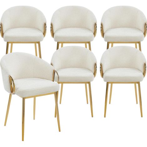 Lot de 6 Chaises en Tissu Bouclette "Julia" 74cm Beige & Or (1/5)