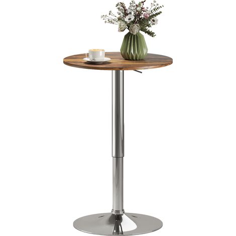 Table bar bistro mange-debout hauteur réglable 67-93 cm plateau pivotant 360°, marron (1/5)