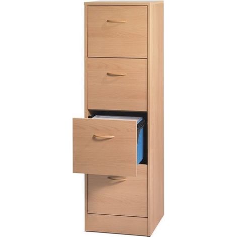 Classeur 4 tiroirs dossiers suspendus bois clair Office H140cm (1/4)