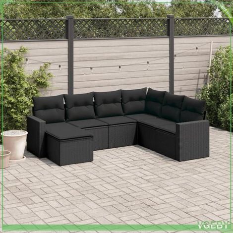 Salon de jardin 7 pièces - FAF7291712420283 - Résine tressée noir - Modulable - Rangement sous assise (1/3)