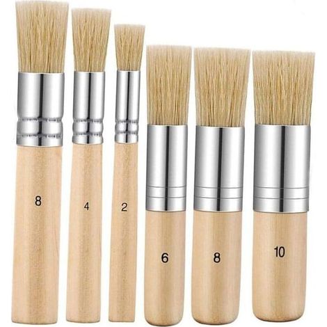 Wooden Stencil Brushes, 6 Pcs Natural Bristle Painting Brushes Round Wax Brushes for Acrylic, Oil, Watercolor, Chalk Painting (1/4)