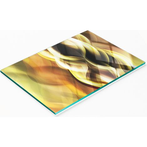 Tagliere da cucina in vetro temperato con decorazioni grafiche, colore oro chiaro, 80x52 cm (1/5)