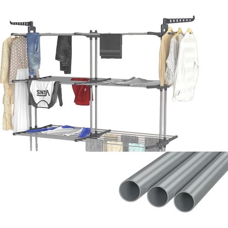 Séchoir à linge, Hauteur 176 cm, Longueur 200,5 cm, Longueur de la base 150 cm, Quatre niveaux, Design de séchage réglable (1/5)