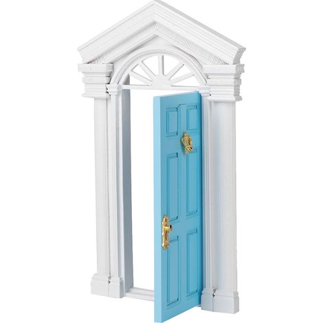 Maison de poupée miniature à l'échelle 1:12, petite porte féerique en bois de bouleau avec accessoires, bleu (1/5)