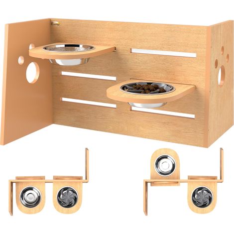 Gamelle chien surélevée de 3 hauteurs ajustables gamelle pour chien 2 bols acier inoxydable 63 x 58,5 x 40 cm chêne