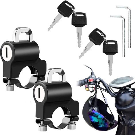 Lot de deux antivols pour casque de moto et vélo universel avec clés pour guidon vingt à vingt six millimètres