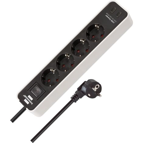 Multiprise 4 Prises avec Prise de Charge USB, 2 Ports USB C, Interrupteur et câble de 1,5 m Blanc/Noir (1/5)