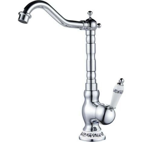 Vintage-Waschtischarmatur, verchromte Messing-Badezimmerarmatur, geeignet für Waschbecken oder Waschtische, Warm- und Kaltwasser (1/4)
