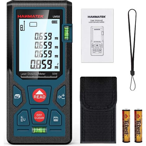 Digital Laser Distance Meter, LM50 50m Digital Laser Distance Meter Length/Area/Volume/Pythagoras Theorem Measurement with LCD Backlight, IP54（50m） (1/5)