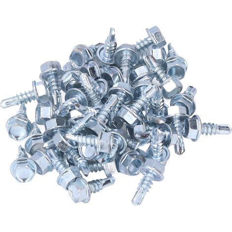 Vis à tôle autoforeuse tête hexagonale 250 pièces M4,2x13 mm acier zingué carbone, vis à métaux avec pointe perceuse, fixation visserie robuste pour assemblage (1/5)