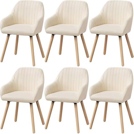 Woltu – Lot de 6 chaises de salle à manger en velours – Dossier ergonomique – Structure en acier – Patins antidérapants – Couleur crème