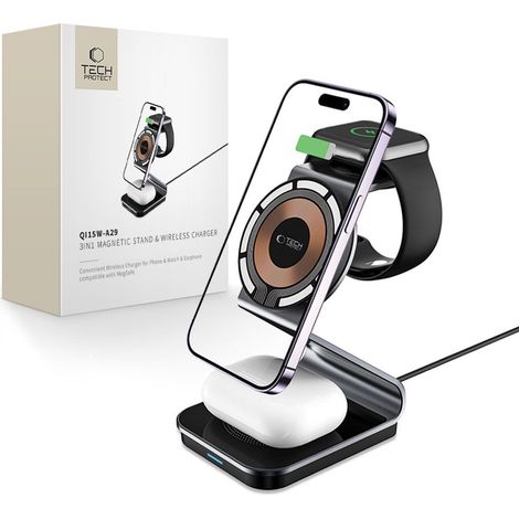 Caricabatterie wireless 3 in 1 con MagSafe per Apple Watch, AirPods e smartphone - nero (1/5)