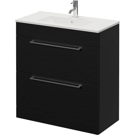 Napoli 390 Nero Oak 800mm 2 Drawer Vanity Unit with Angel Basin - 800mm - Chrome 480mm Handle