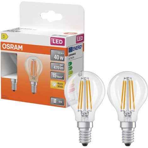 OSRAM Lampe LED  Star mini-sphère P40 filament, 2700 K blanc chaud, 3,4 W, E14, transparente, 470 lm, 15 000 h, pour luminaires de table et suspendus, éclairage d'accentuation