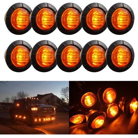 3/4 Pouce Ambre Jaune Rond LED Ampoules Indicateurs DC 12 V Voiture Tronc Feux Arrière Feu De Frein Marqueurs Latéraux Liquidation Feu De Repérage (Pack de 10) (1/4)