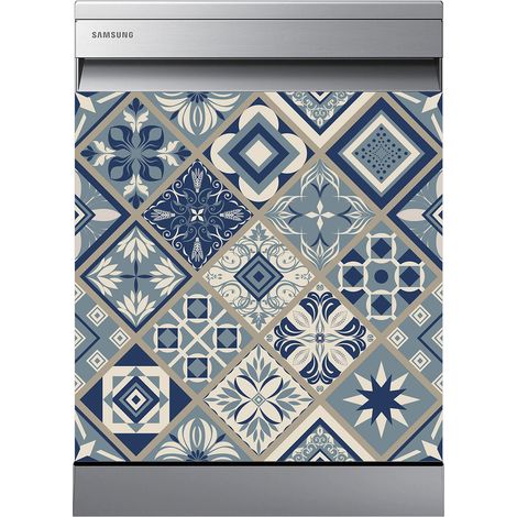 Stickers Lave vaisselle - Carreaux de ciment - 60x60 cm - Adhésif BRILLANT (1/2)