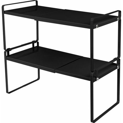 Étagère sous évier de cuisine à 2 niveaux, Organisateur extensible sous l'évier, Étagère de salle de bain multifonctionnelle, étagère d'organisation pour chambre à coucher, noir (1/5)