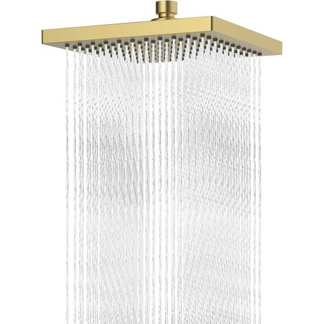 Regenbrause Duschkopf Eckig 20cm Edelstahl Gebürstetes Gold Schwenkbar (1/5)