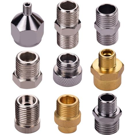 Ensemble de 9 adaptateurs pour aérographe avec connecteurs de différentes tailles pour tuyaux d'air, compatible avec les salles de bain.
