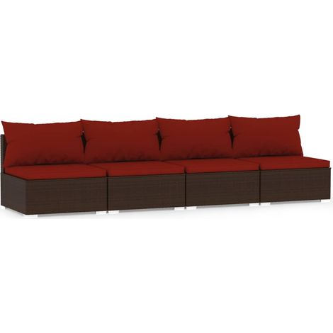 4-Sitzer-Sofa mit Kissen Braun Poly Rattan vidaXL