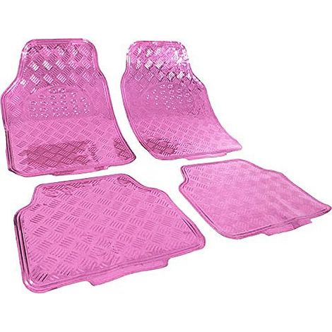 WOLTU Universal Auto Fußmatten 4-teilig Alu Chrom Optik Riffelblech Rosa (1/5)