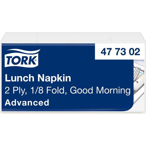 Tork 477302 Tovagliolo Lunch con decorazione "Buongiorno" (piegato in 8) Advanced, 2 veli, 10 pacchi x 200 tovaglioli (2000 pz), 33 cm (lungh.) x 32,6 cm (largh.) (1/5)