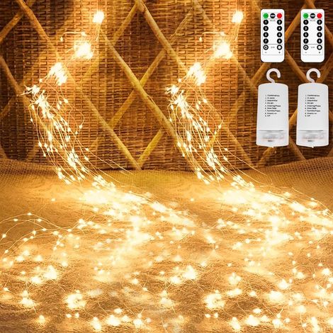 Warmweiße, kaskadenförmige Lichterkette: 2er-Set, 8 Modi, wasserdicht, Fernbedienung, batteriebetrieben, Gartendekoration, Weihnachtsbeleuchtung (2 m, 200 LEDs). (1/5)