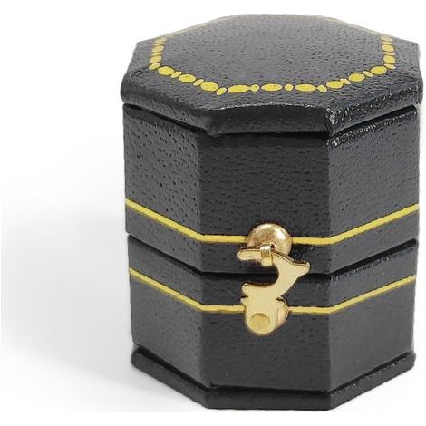 Caja para anillos de estilo vintage, caja para guardar joyas, caja de almacenamiento hecha de cuero sintético (negro) (1/5)