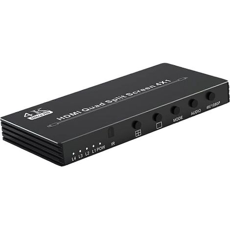 Commutateur multi-écrans HDMI 4x1 4K avec affichage sur quatre écrans et télécommande, compatible avec les téléviseurs et les projecteurs (1/5)