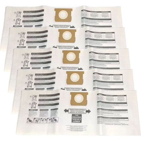Lot de 5 sacs à poussière de rechange pour aspirateur HARTT SS, aspirateur eau et poussière en acier inoxydable de 5 à 8 gallons (19 à 30 litres), modèles VOC608S 3702 / VOC812SF 3701 / VOC608S 3703 (1/5)