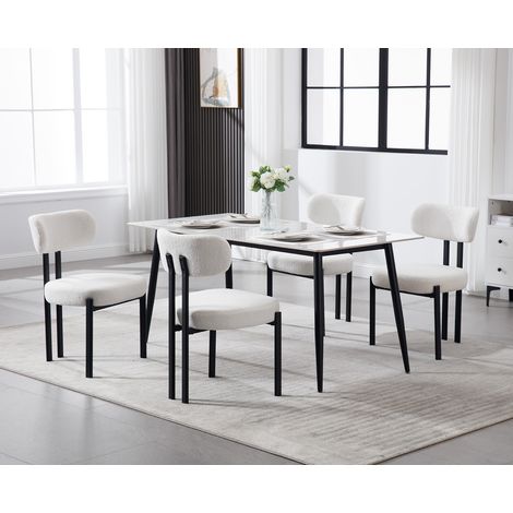 Wahson Lot de 2 chaises en fausse fourrure – Chaise salle à manger avec pieds en métal – Confortable et design moderne – Hauteur d'assise 48.25cm – Blanc