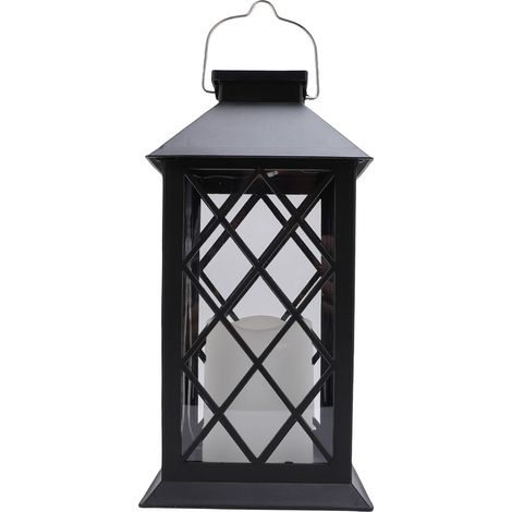 Ortviai Lanterne solaire suspendue vintage en métal noir avec abat-jour PVC pour décoration extérieure de jardin