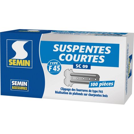 Semin – Suspentes courtes 80 mm F45 – Acier galvanisé – Boite de 100 pièces – Pose rapide pour plafond en plaque de plâtre (1/10)