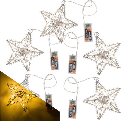 5er Set LED Metall Sterne zum Aufhängen, Batteriebetrieb, Timer (1/5)
