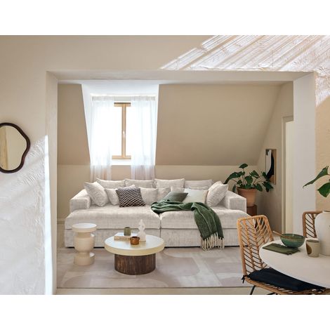 Collins - einzelsofa 4-sitzer mit doppelbett récamiere - tiefe sitzfläche - aus texturiertem samt - beige (1/5)
