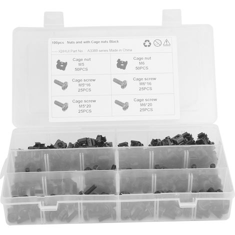 Kit d'écrous et vis à cage M5 M6, accessoire Automobile en acier au carbone noir, 200 pièces