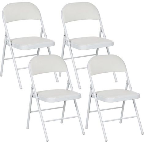 Lot de 4 chaises blanches rembourrées pliantes avec dossier acier, 45x46x78 cm, design sobre fonctionnel gain de place