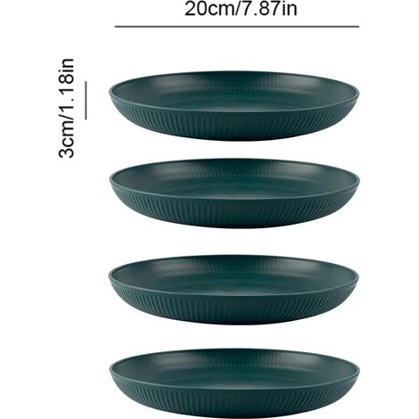 (Vert foncé, 4 pièces) Assiettes légères et incassables en paille de blé, compatibles lave-vaisselle et micro-ondes. (1/5)