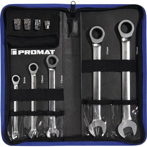 Serie di chiavi combinate a cricchetto, 9 pezzi, SW 8-19mm, diritta PROMAT