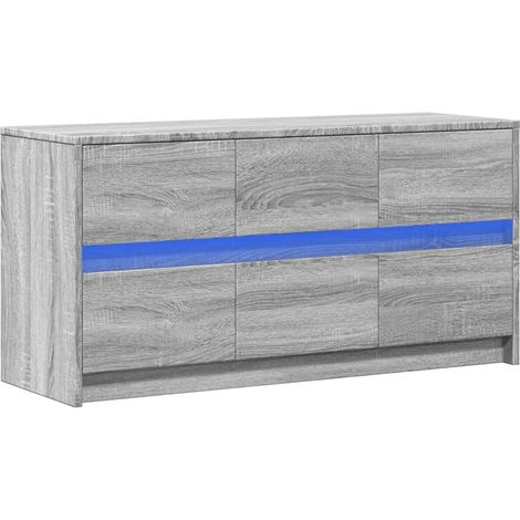 Vidaxl – Meuble TV avec éclairage LED – Bois d'ingénierie gris sonoma 100x34x50 cm – Grand espace de rangement – Connecteur USB (1/5)