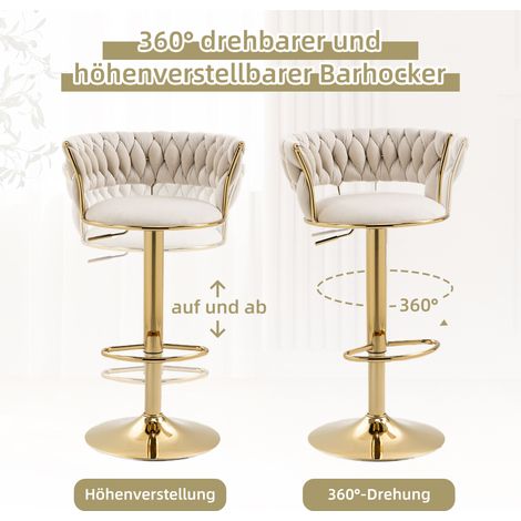 Lot de 2 Tabourets de Bar pivotants 360° en velours, dossier fait main, hauteur réglable par bouton, assise très moelleuse, chaise de cuisine et salle à manger, îlot central (1/5)