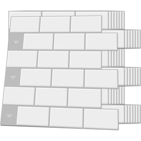 Lot de 10 Pièces Crédence Adhésive Cuisine,Blanc Avec joint Gris  Pour Cuisine Salle de Bain,étanche (1/5)