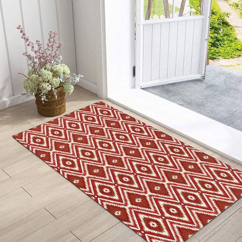 Tapis De Sol - 50x80 cm - Fibre Polyester - Anti-dérapant - Imprimé Rétro Européen En Treillis - Pour Entrée Cuisine Salle De Bain - 1 Pièce (1/5)