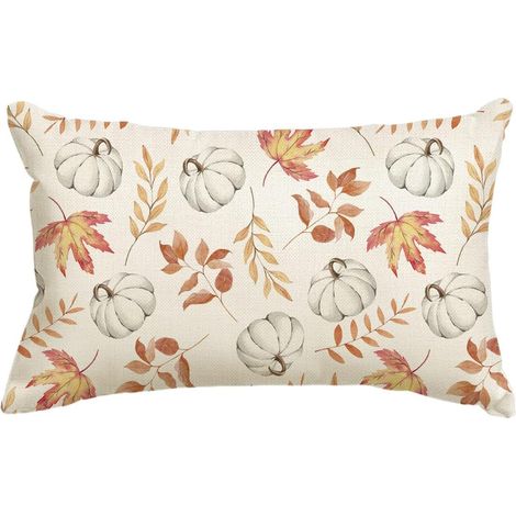Funda de cojín de otoño con estampado de calabazas naranjas y hojas de arce, 30 x 50 cm, decoración de temporada para sofá y sala de estar.