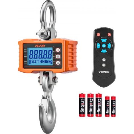 Kranwaage 2000 kg, Digitale Hängewaage, Industriewaage mit Gehäuse aus Aluminiumguss & LCD-Display, 500-g-Teilung & 3-Stufiger Schalter, Fernbedienung, Hakenwaage für Garage & Fabrik (1/5)