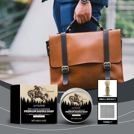 Lederpflegewachs zur Reinigung, Schmutzentfernung und täglichen Pflege von Lederbekleidung und -schuhen – 100 g + kleine Bürste + Handtuch -- DE (1/5)