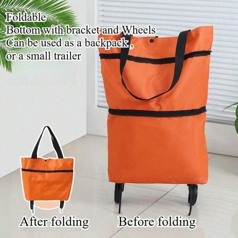 Chariot de Courses Pliable Avec Roues 2 En 1 Sac à Provisions Portable Tissu Oxford Imperméable Capacité 25kg Pour Marché, Lingerie, Voyage Design Compact Noir (1/4)